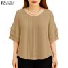ZANZEA Blusa informal holgada de cuello redondo y manga 3/4 para mujer