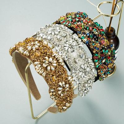 Hair Band Baroque Retro Personality Hand-Stitched Colored Glass Flower Heavy Work Hairhoop