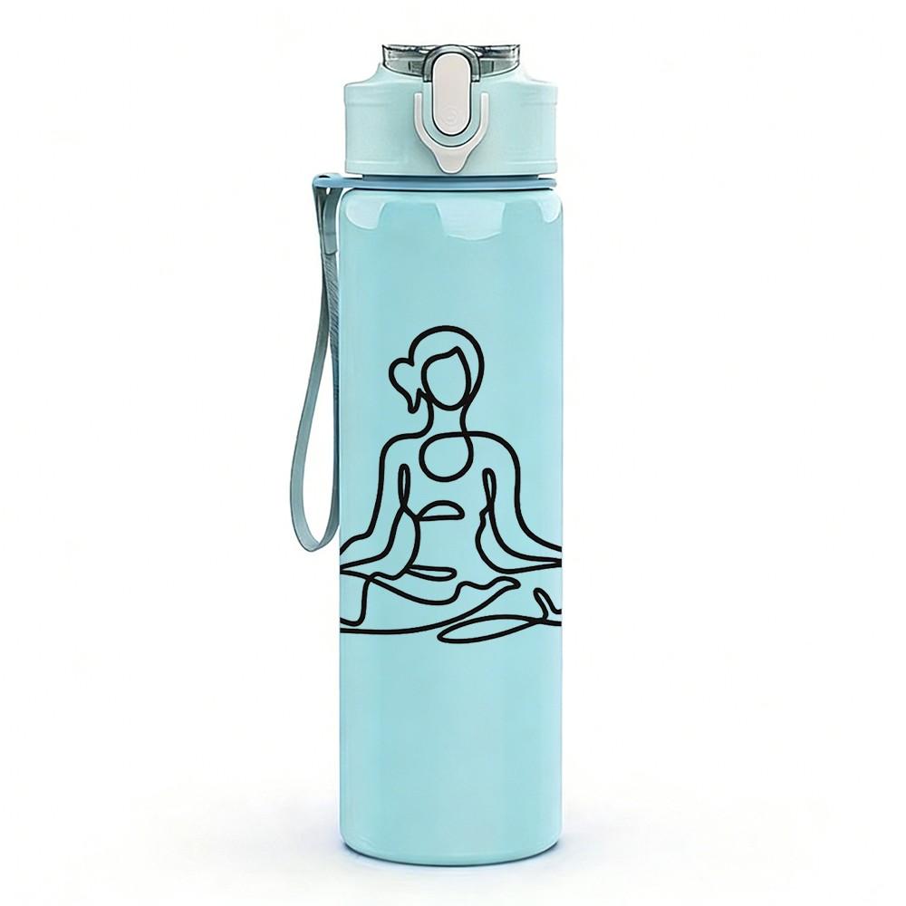 1PC Meditating Yoga Lady Silhouette Print 750ml Color Plastic Sports Water Bottle Leakproof Flip Straw Lid Suitable for Sports Office Home Use
