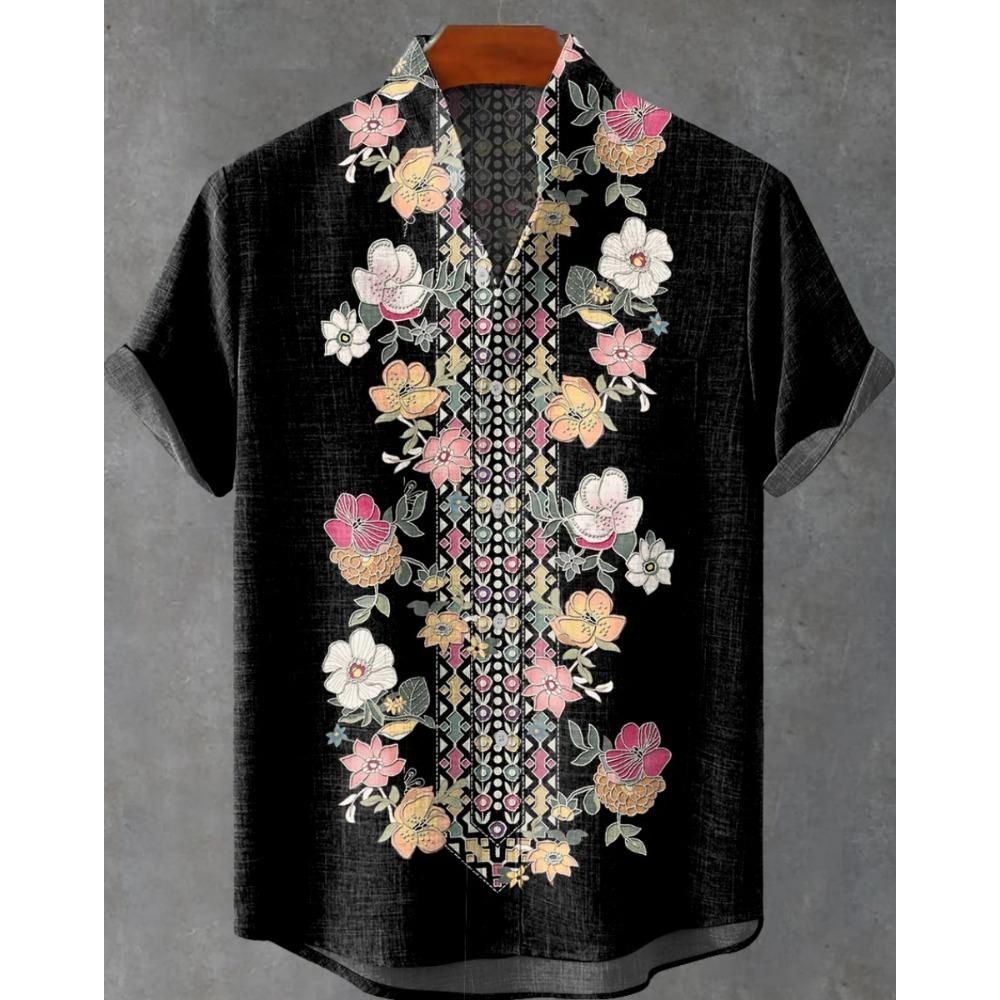 New Retro African Style Men's Retro Ethnic Tribal Short Sleeve Shirt Tops Fashion Casual Vacation Street Trend Men's Shirt Hawai