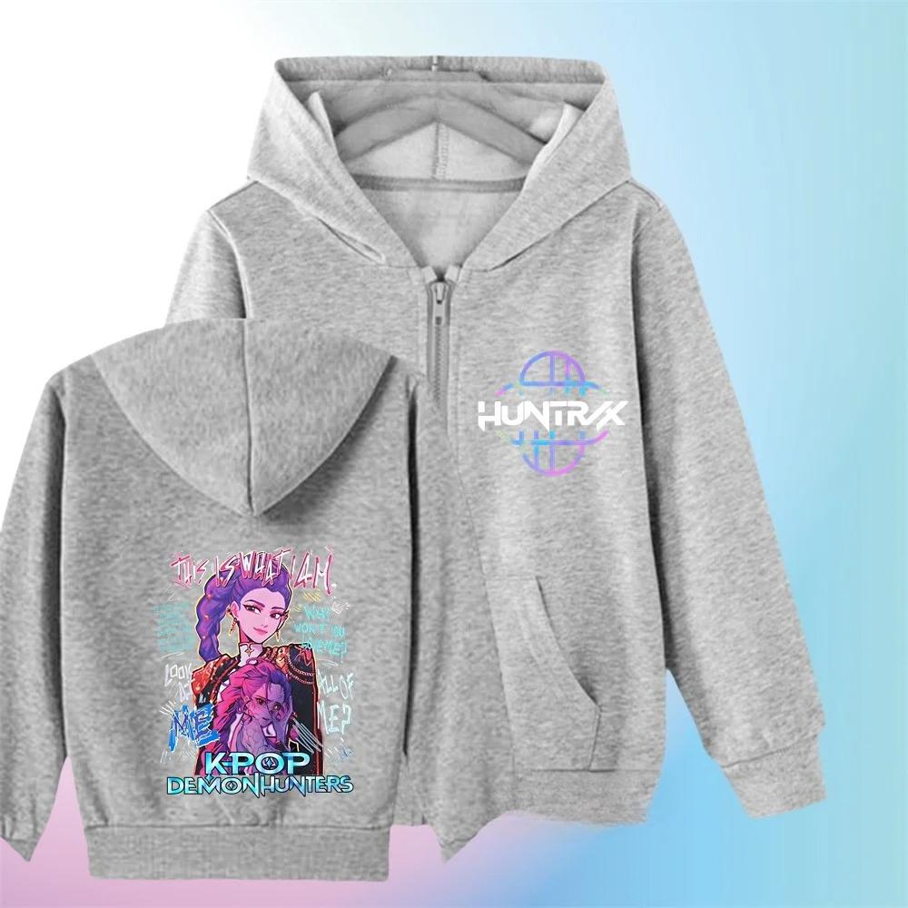 Kpop Demon Hunters Zip Up Hoodie Girls Boys Fashion Long Sleeves Loose Casual Zipper Sweatshirt
