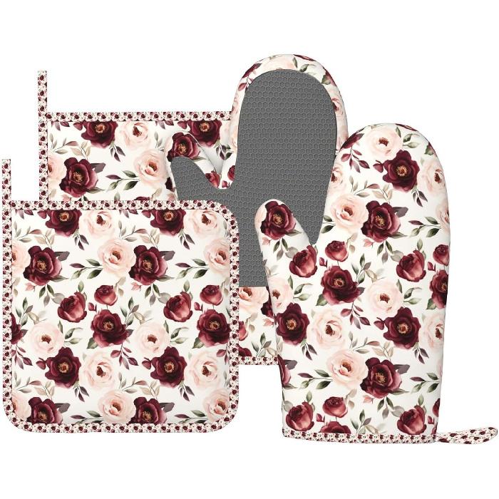 Oven Mitts Pot Holders Set Vintage Butterfly Moon Flower Silicone Kitchen Gloves Potholders Heat Resistant for Chef Baking Cooking Grilling BBQ 4