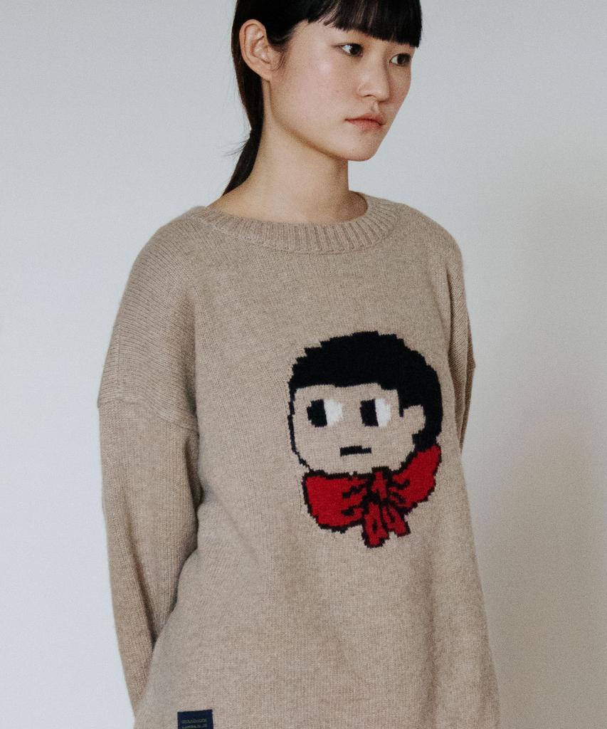 GROUNDWORK Baggage Man Face Knit Sweater / Beige