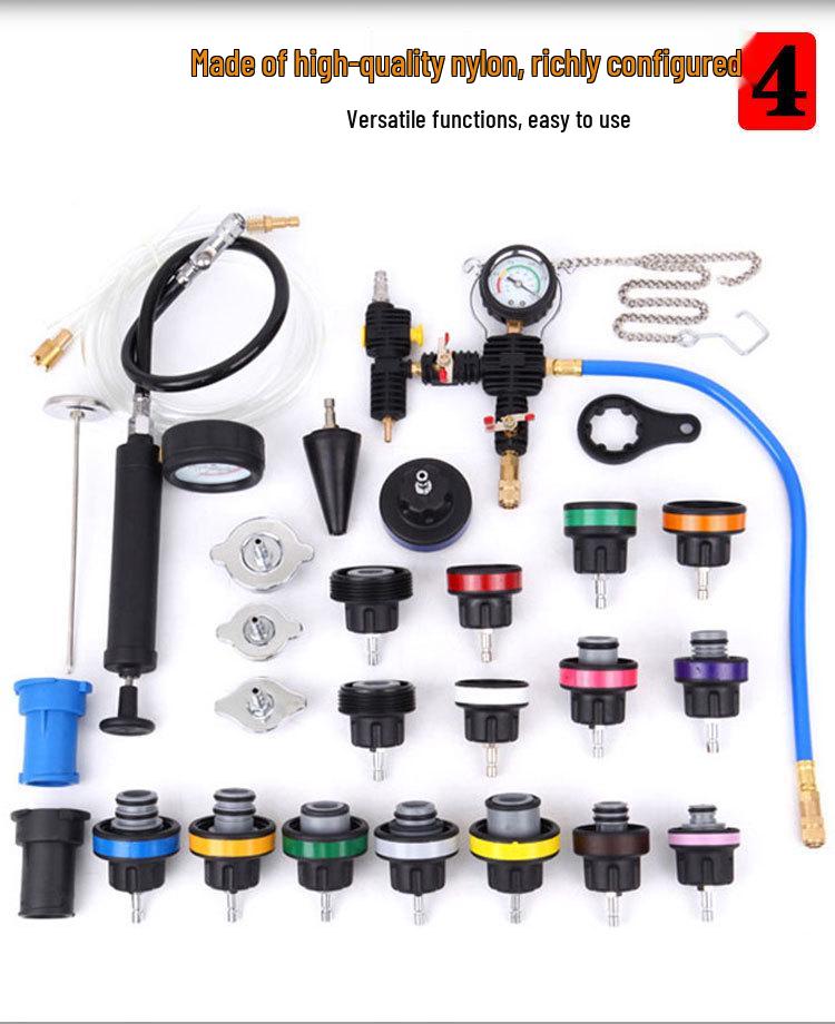 28-Piece Aluminum Alloy Radiator Leak Tester and Coolant Replacement Tool Set