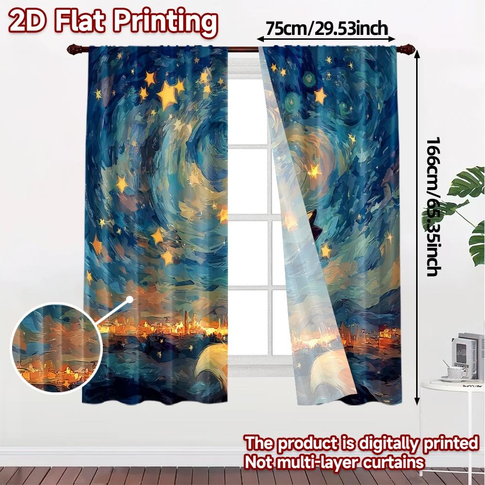 Modern Flat Printing Curtains Without Rod Starry Fox Versatile Fabric Room Decor Semi Sheer Set Of 2 Made Polyester