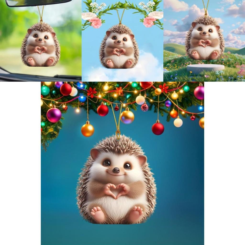Car Decor Acrylic Pendant With Cute Hedgehog Finger To Love Heart Design For Interior Decoration