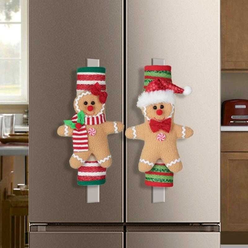 Elastic Christmas Appliance Cover With Cookie Design Reusable Polyester Dustproof Refrigerator Protector For Holiday