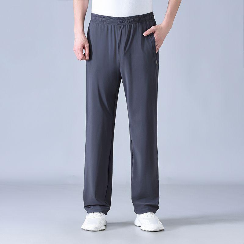 Men's Elastic Waist Straight Leg Pants Lightweight Breathable Casual Trousers for Daily Wear