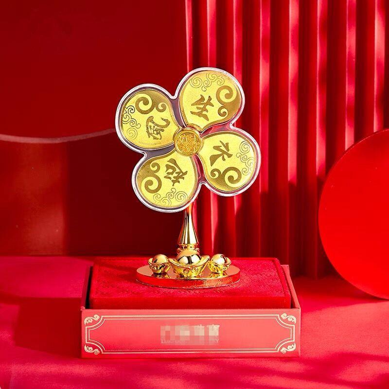Golden Windmill Pure Gold Ornament for Luck and Prosperity – Desktop Craftsmanship, Perfect for Business Opening Celebration Gift.