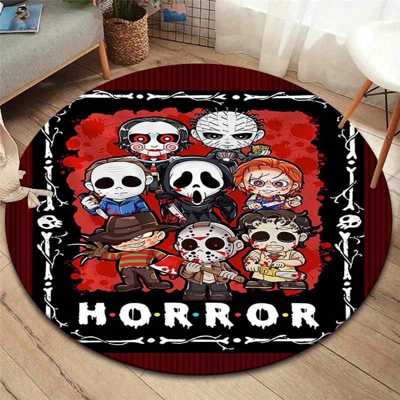 Chibi Chucky Freddy Krueger Round Area Rug,Carpet Rug for Living Room Bedroom Sofa Playroom Decor,Non-slip Floor Mat