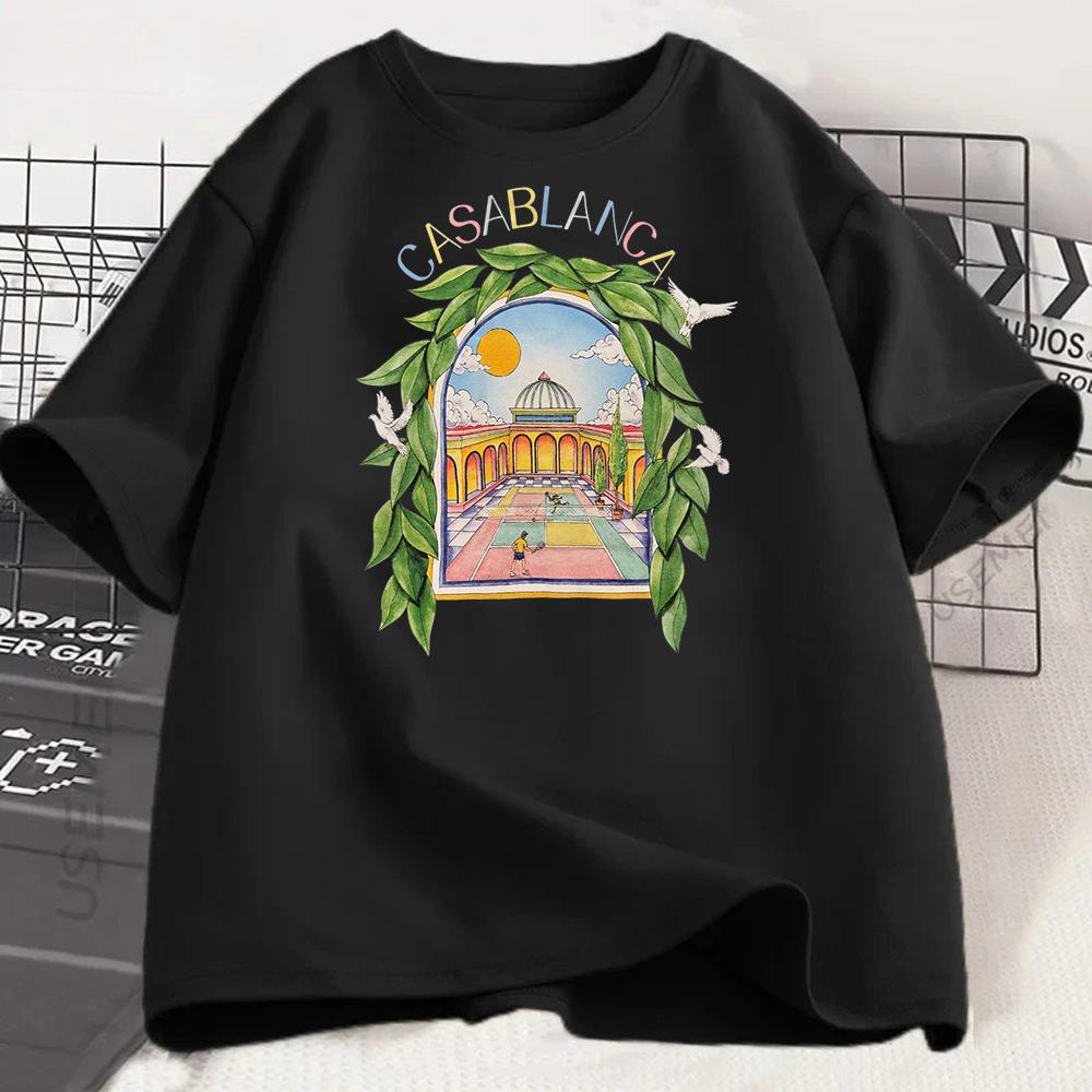 American Retro Style Shortsleeved TShirt Vintage Architecture Castle Scene Graphic Top Casual Streetwear for Unisex WOMEN