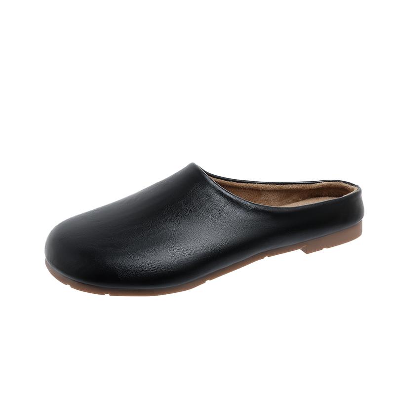 

Модные женские тапочки баотоу Зимние новые с круглым носком и глубоким вырезом на мягкой подошве Нескользящие износостойкие туфли на плоской подошве 40 чёрный