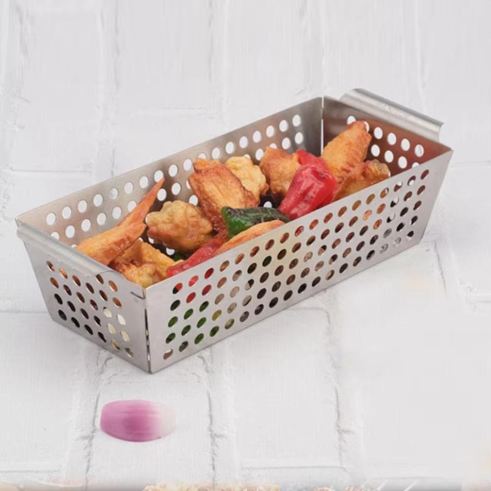 Stainless Steel Grilling Plate Leakage Hole Design BBQ Tray Frying Food Holding Pan Outdoor