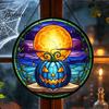 Transparent Light Shadow Effects Halloween Pumpkin Suncatcher, Stained Glass Style Round Window Hanging Ornament, Acrylic Creative Holiday Home