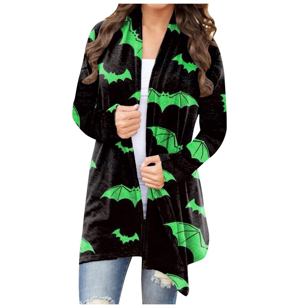 Fashion Women's Halloween Animal Cat Print Langermet Cardigan Jacket