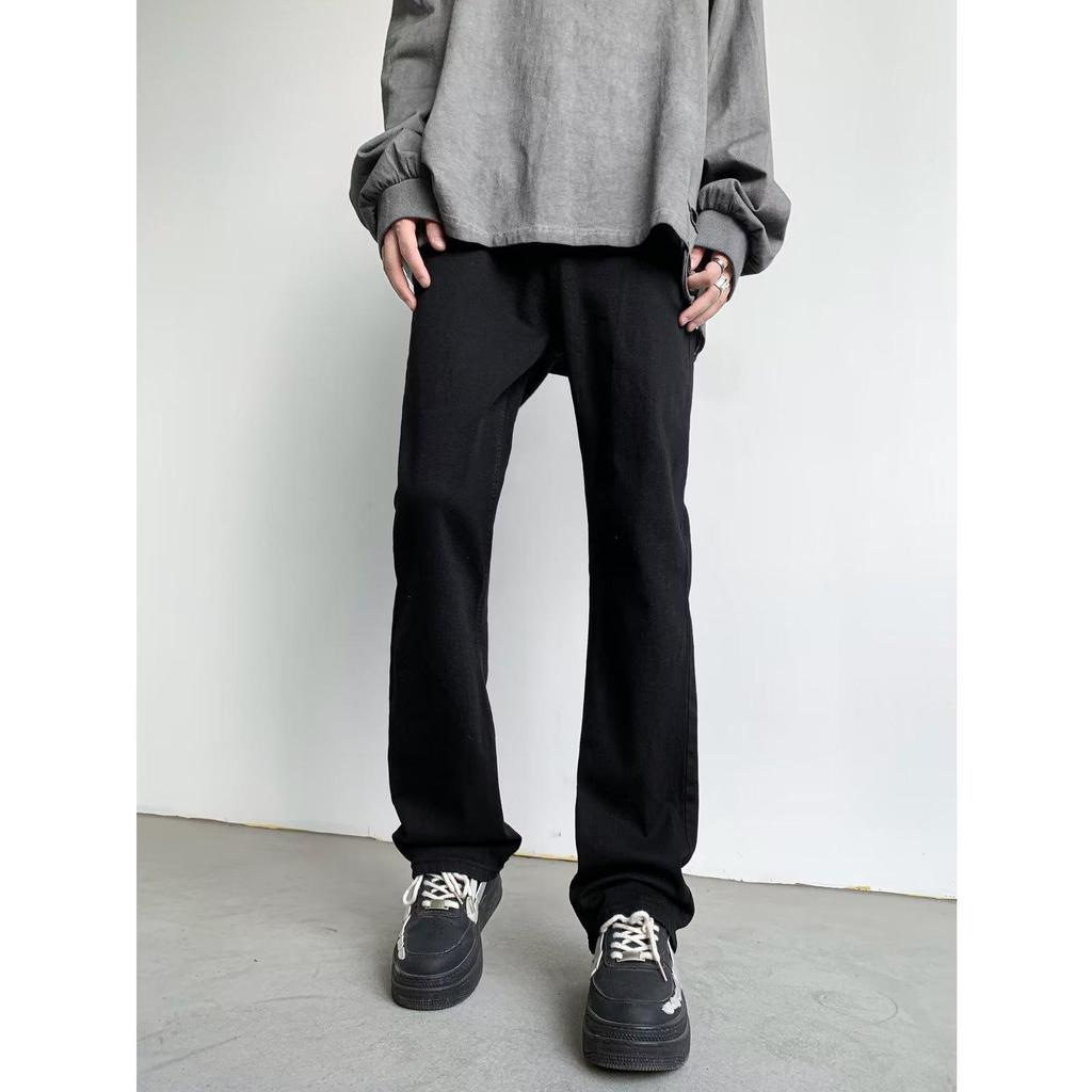 Jeans Homme Noir Coupe Droite Américain Poids Lourd - Tendance Printemps, Style High-Street Polyvalent avec Micro Évasement.