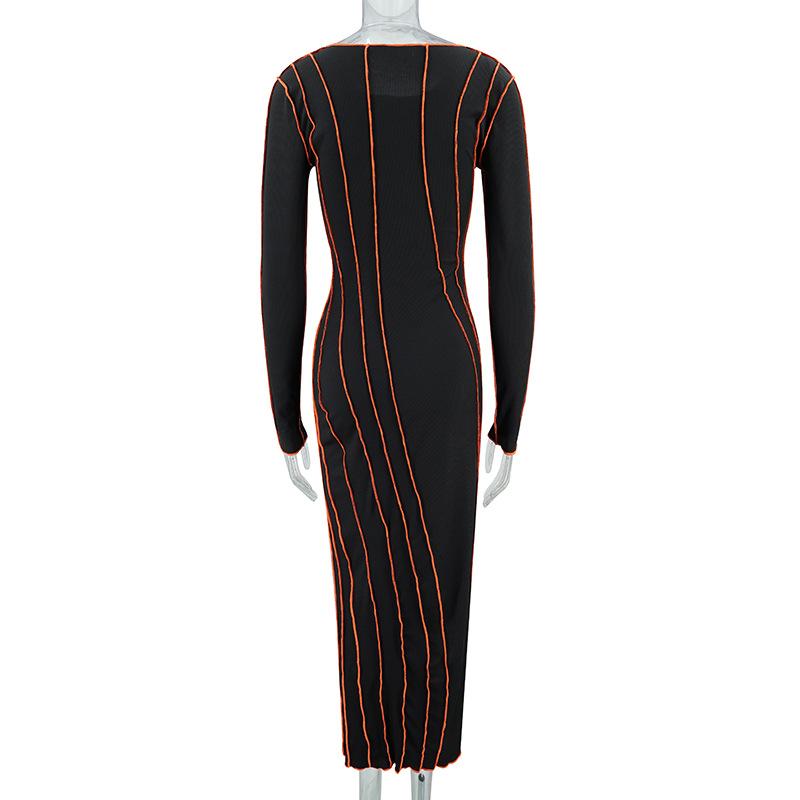 GMXIA Women's Fashion Spring Autumn Solid Color Print O-Neck Long Sleeve Casual Dresses