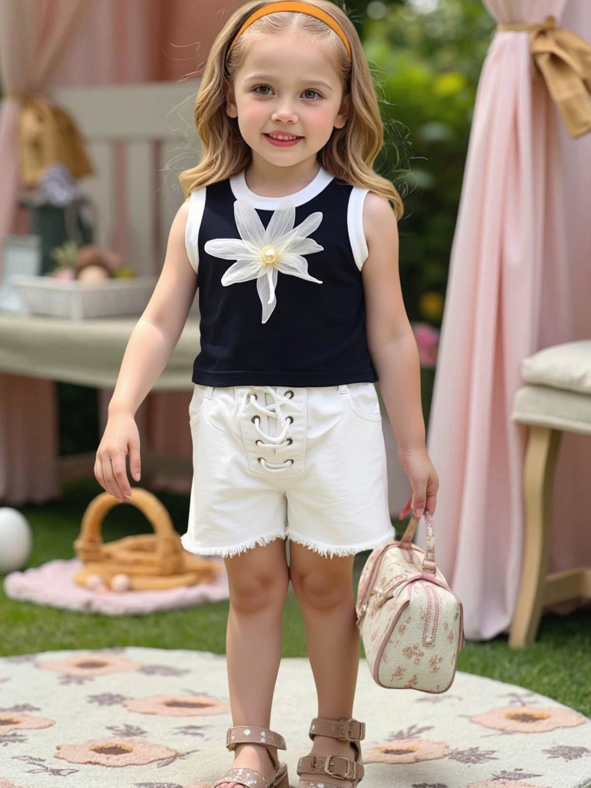 

Kids Cool Sleeveless Tank Top & Jeans Two-Piece Set 100 чёрный