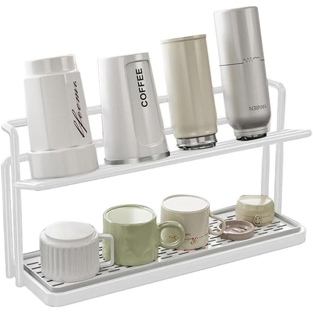 2-Tier Cup Storage Rack Space-Saving Mug Organizer Water Bottle Drying Rack  For Kitchen Countertop