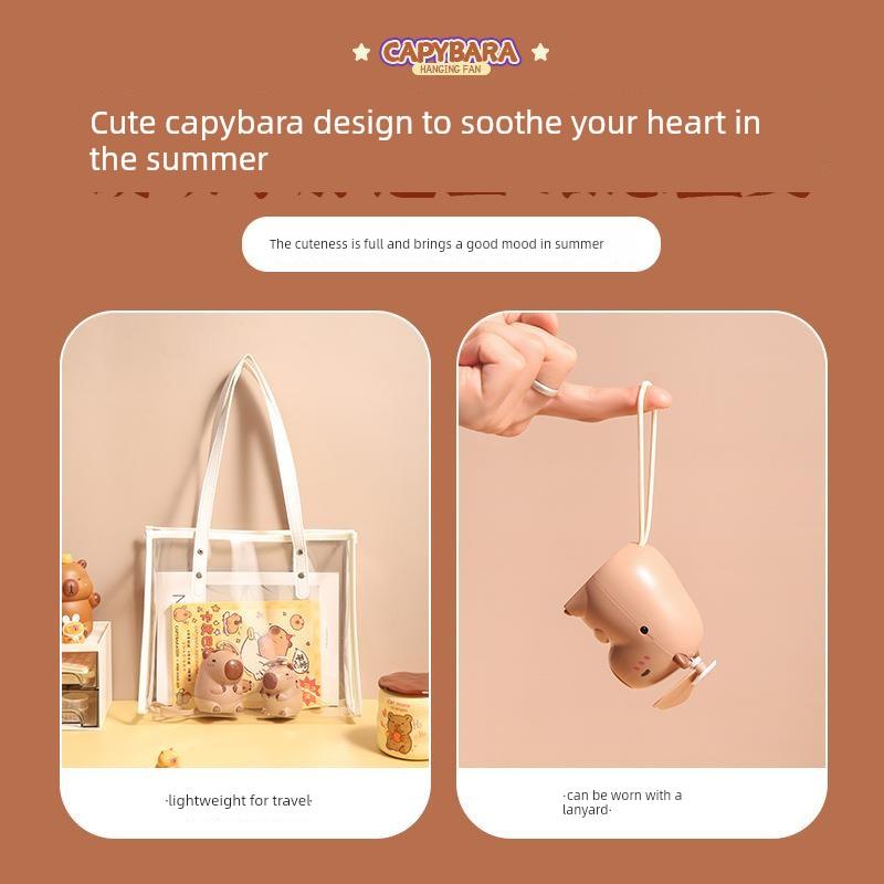 Summer Creative New Product Cartoon Capybara Neck Fan Mini Portable USB Charging Wearable Lanyard Electric Fan