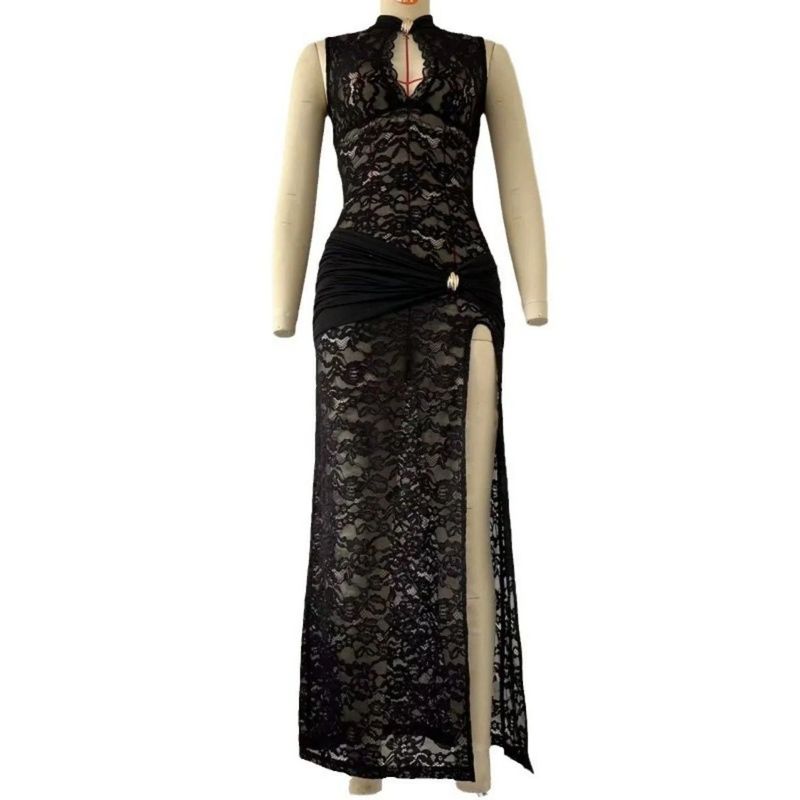Lace Slit Sleeveless Cut-out Dress