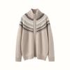 Fair Isle Jacquard Women's Color Block Cashmere Cardigan - 2025 Autumn/Winter Lapel Zipper Jacket