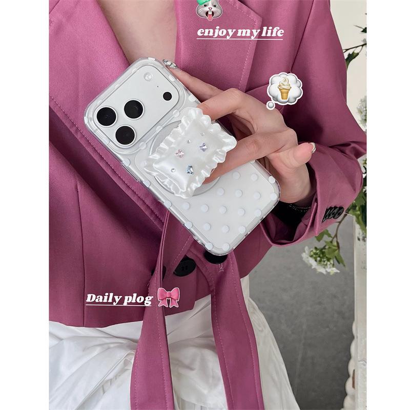 Rhinestone Polka Dot Magnetic Phone Holder for iPhone 17/16 Pro Max/15/14 Cases
