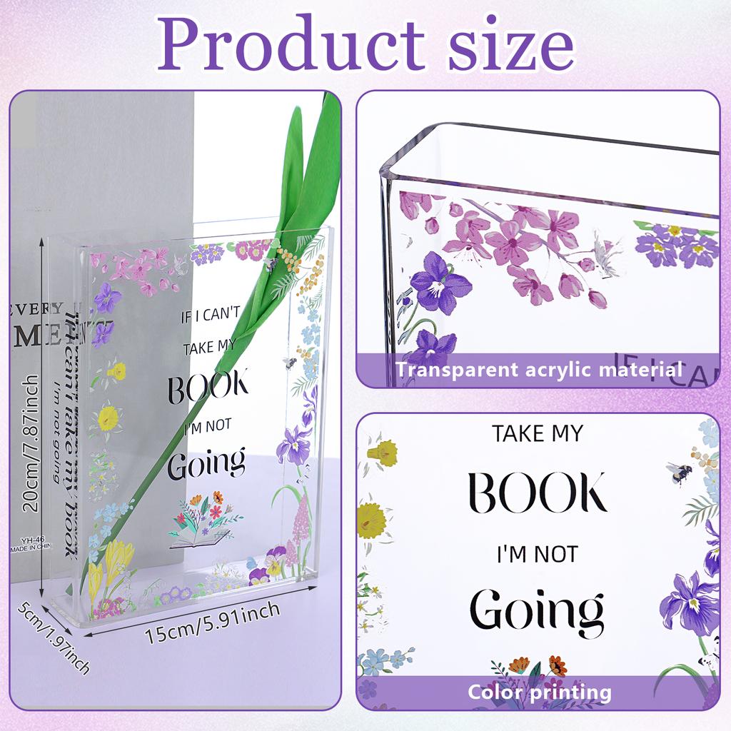 Youdaju Acrylic Book Vase Book Shaped Vase Clear Book Vase For Flowers Book Flower Vase Book Shelf Decor Book Lovers Gifts Small