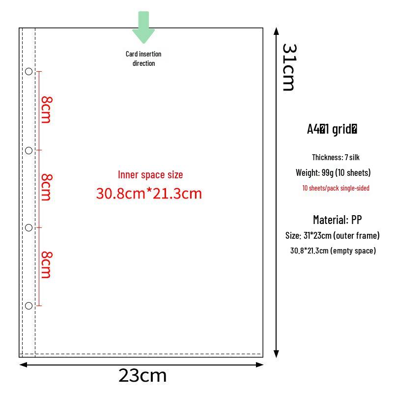 Transparent A4 and A5 Card Album Refills: 4-Pocket, 9-Pocket, 4-Inch Photo Pages