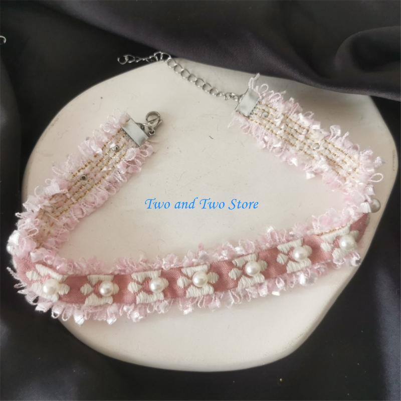 HX6F Small Flower Pearl Collar Necklace Vintage Choker Sweet Cool Necklace Jewelry