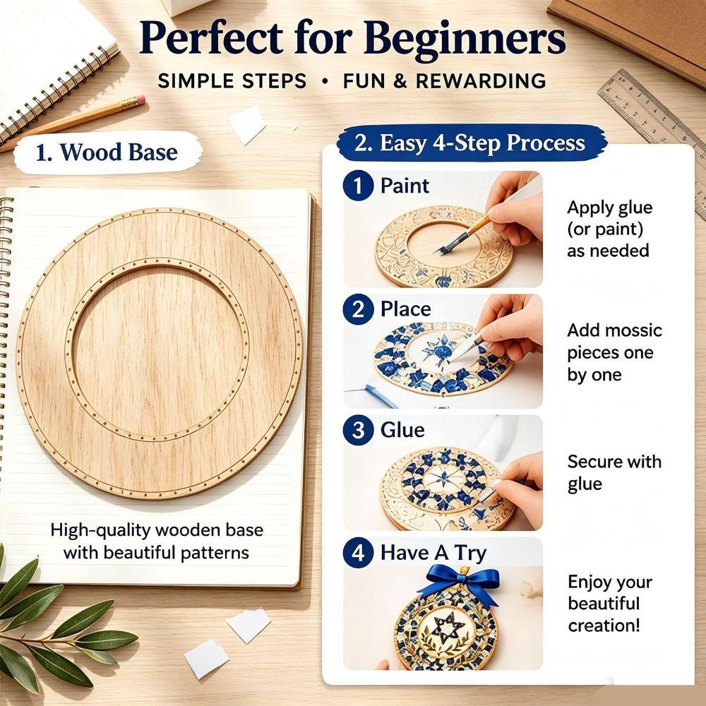 Mosaic Tiles DIY Hanukkah Mosaic Wreath Kit Ribbon Bow Star of David Wreath  Mosaic Art Kit
