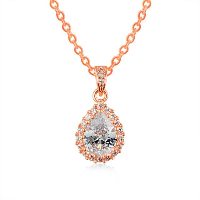 Vintage Female Red Green Pendant Necklace Rose Gold Color Crystal Stone Necklaces For Women Dainty Water Drop Wedding Necklace