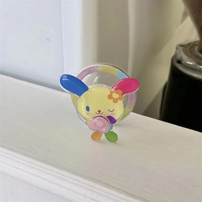 For IPhone 11 12 13 14 15 16 17 Pro Max Magnetic Color Splicing Color Ear Rabbit Phone Case with Rotating Magnetic Bracket