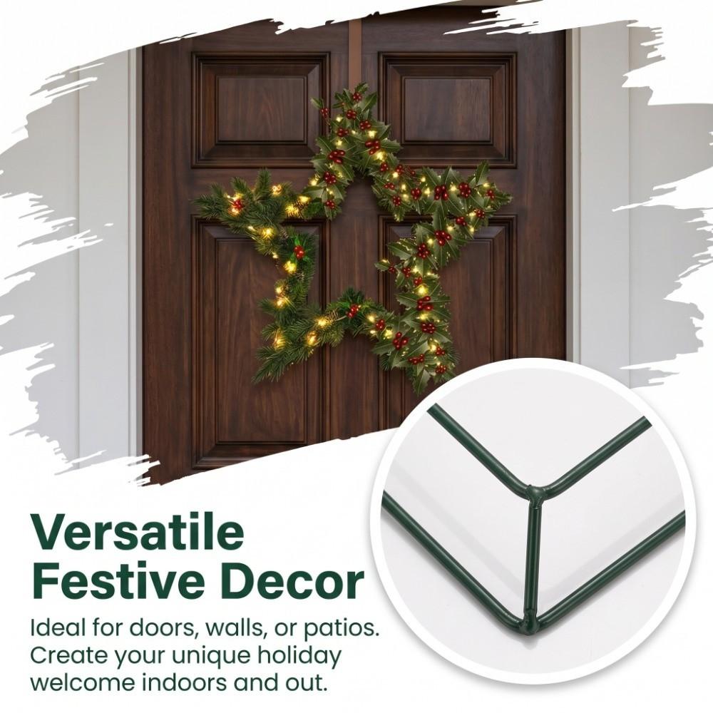 DIY Crafts Supplies Metal Wire Star Wreath Frame 11.8 Inch Green Metal Wreath Form Star Star Shaped Rings Christmas Decorations