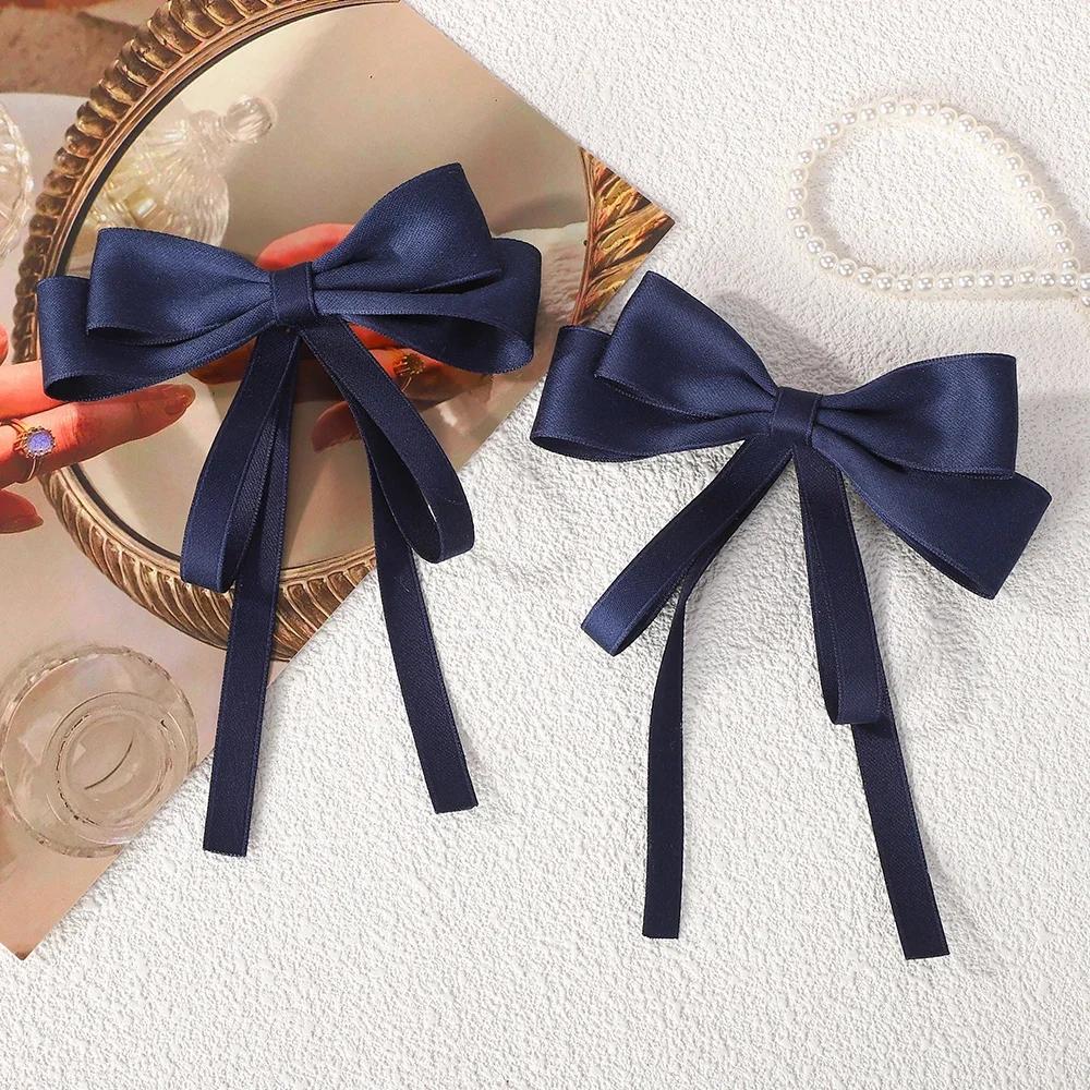 2pcs Elegant Bow Long Ribbon Hair Clips for Women Girls Sweet Large Bowknot Satin Hairpins Ponytail Headwear Hair Accessories