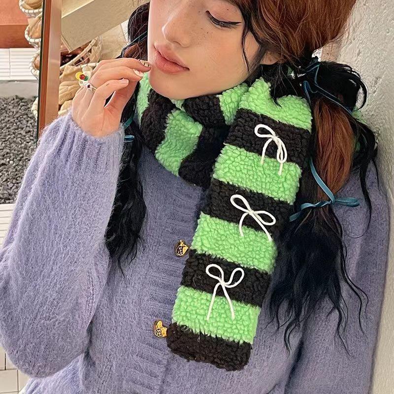 Japanese Korean Autumn Winter Girls' Lamb Wool Scarf Color Block Niche Dopamine Warm Neck Warmer
