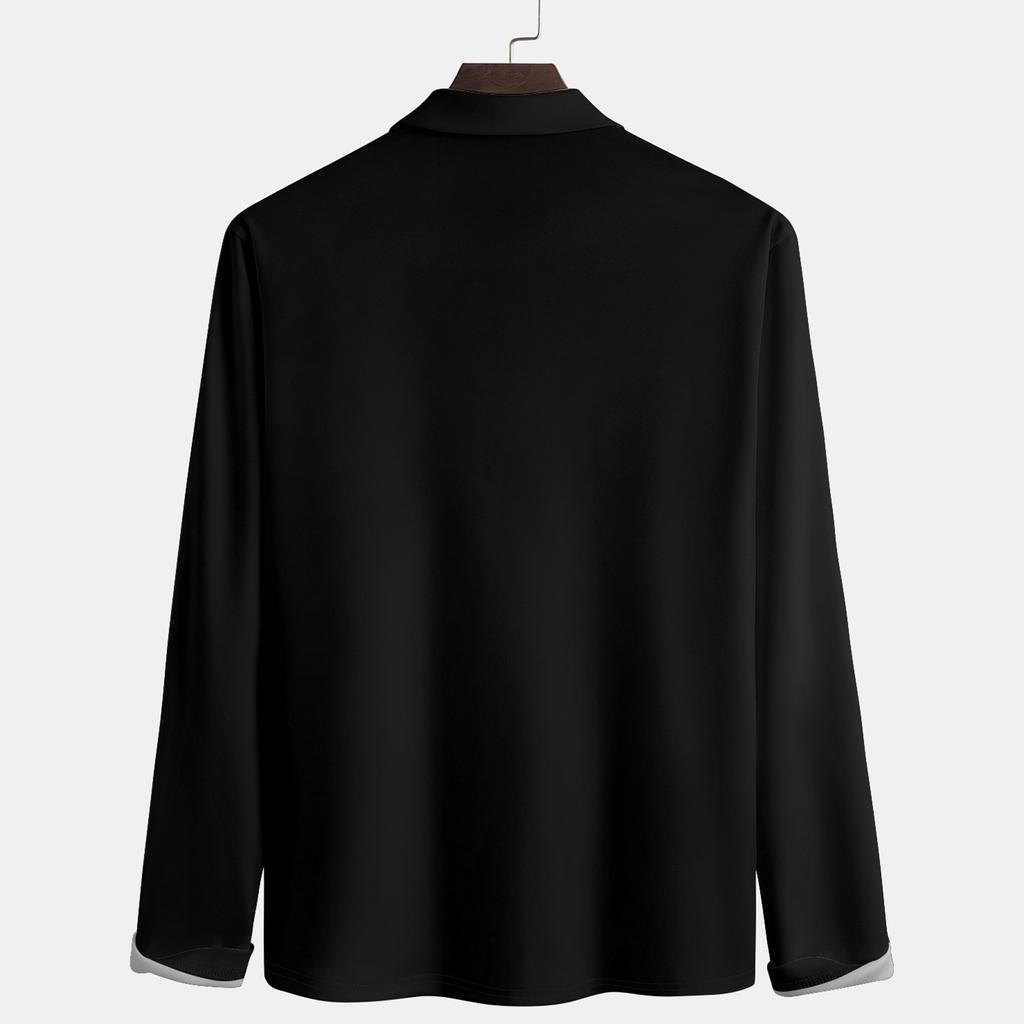 Herren-Revers-Langarm-bedrucktes Freizeit-Oberteil, lockeres Sport-Revers-Hemd