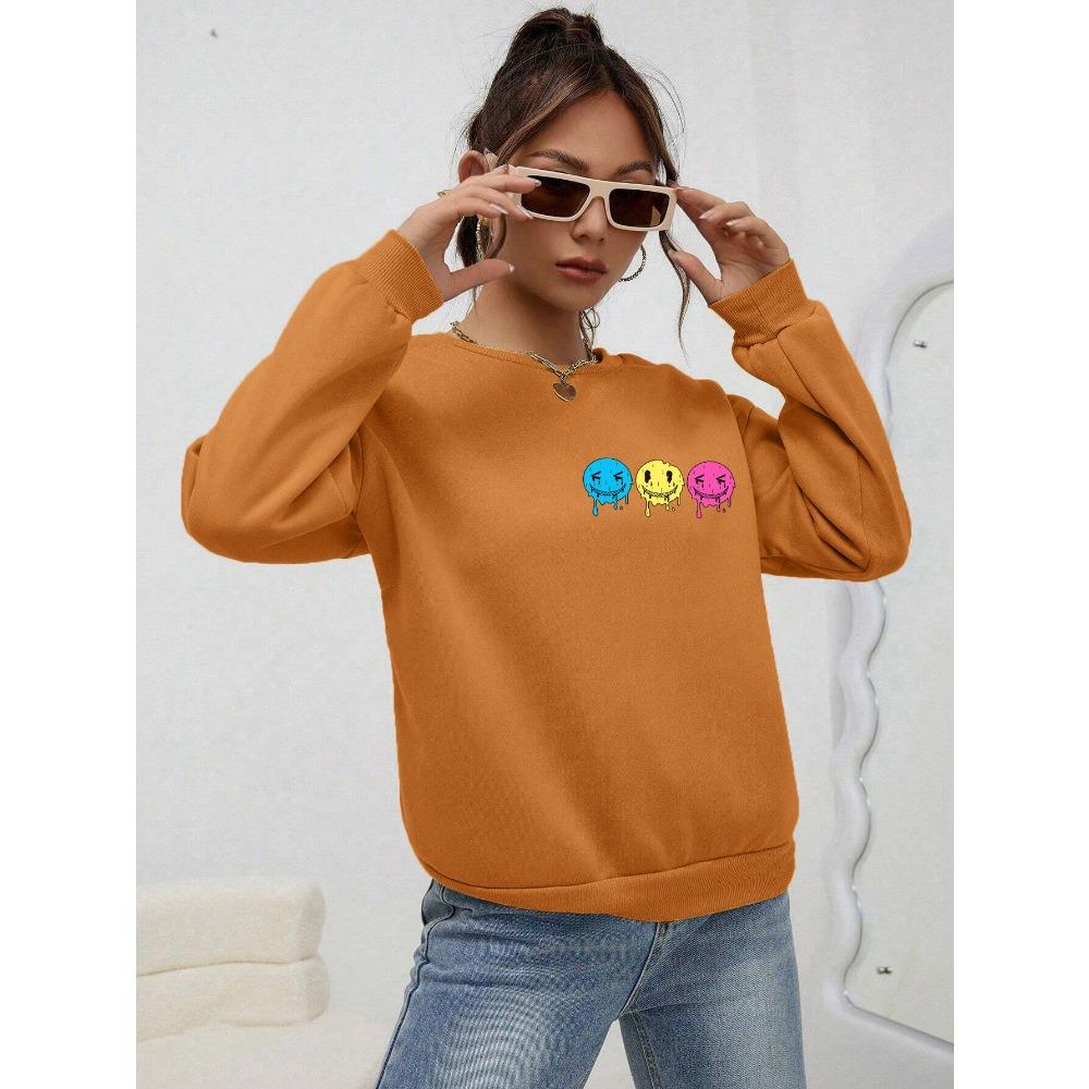 Zabawna bluza damska z nadrukiem uśmiechniętej twarzy jesienna S-4XL dres proste wygodne topy codzienne ciepłe ubrania kobiety