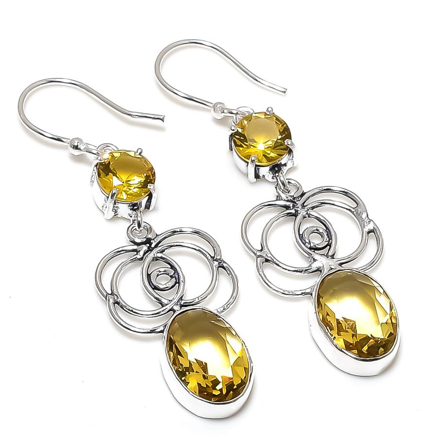 

Ювелирные серьги из стерлингового серебра 925 пробы с натуральным цитрином, рождественский подарок, 2,32 дюйма, V4o20