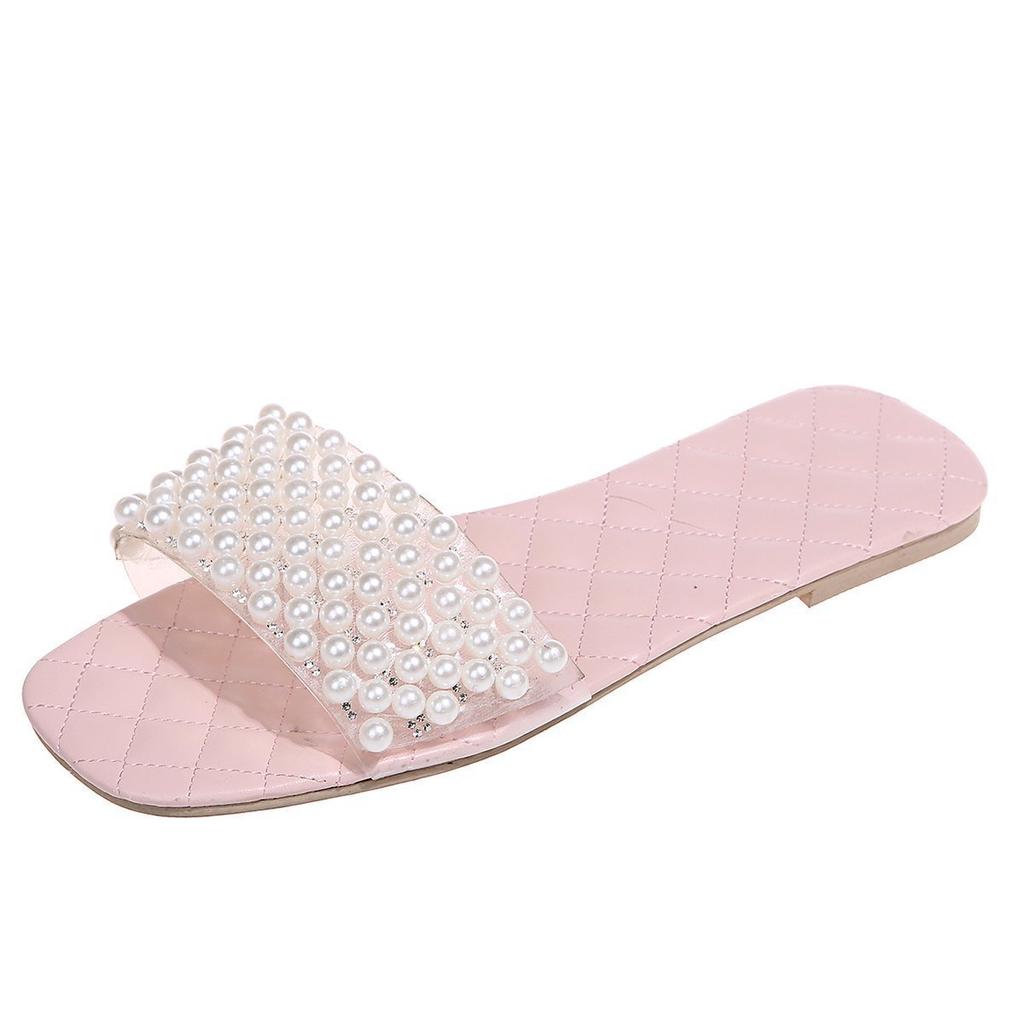 Fashion Women's pearl biscuit flat sandals, matching casual shoes, solid color, new arrivals for spring and summer 2025