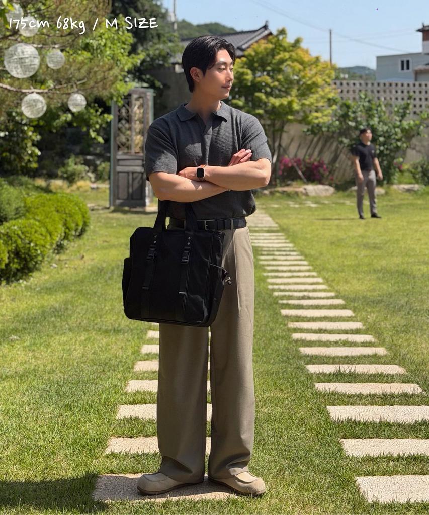 CUZNELLO Cool Cotton Open Collar Short Sleeve Knit_Charcoal