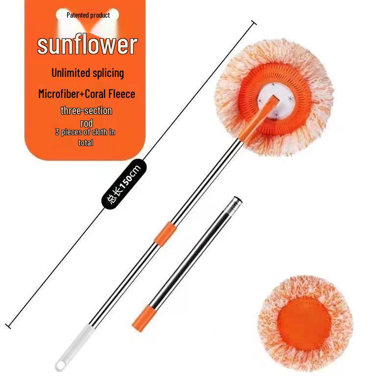 Mop Telescopic Rotativ Floarea-Soarelui pentru Curățarea Podelei, Tavanului și Pereților