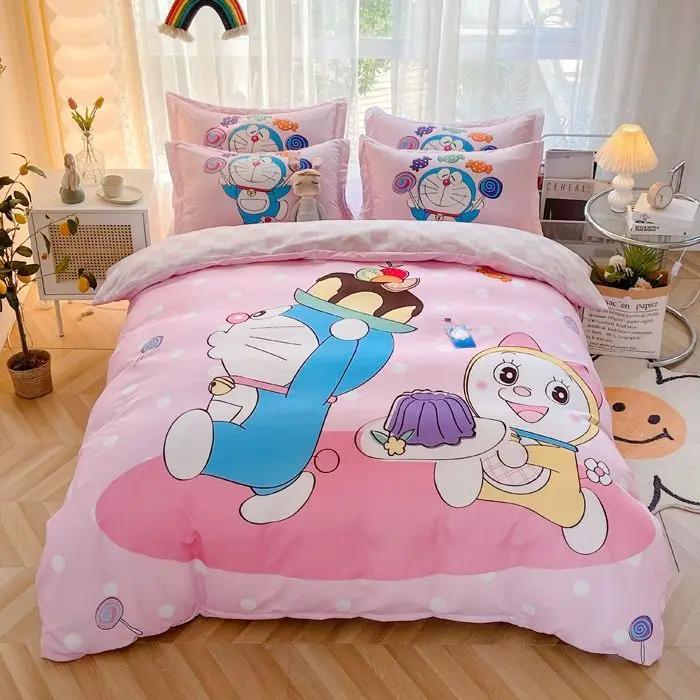 Doraemon Mechanical Cat Cartoon Style Pure Cotton Material Bed Three-piece Set Student Dormitory Dirty-Resistant Bedding