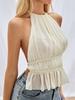 Polyester Blouse With Tie Straps For Women Summer 2025 Backless Design Elegant Style