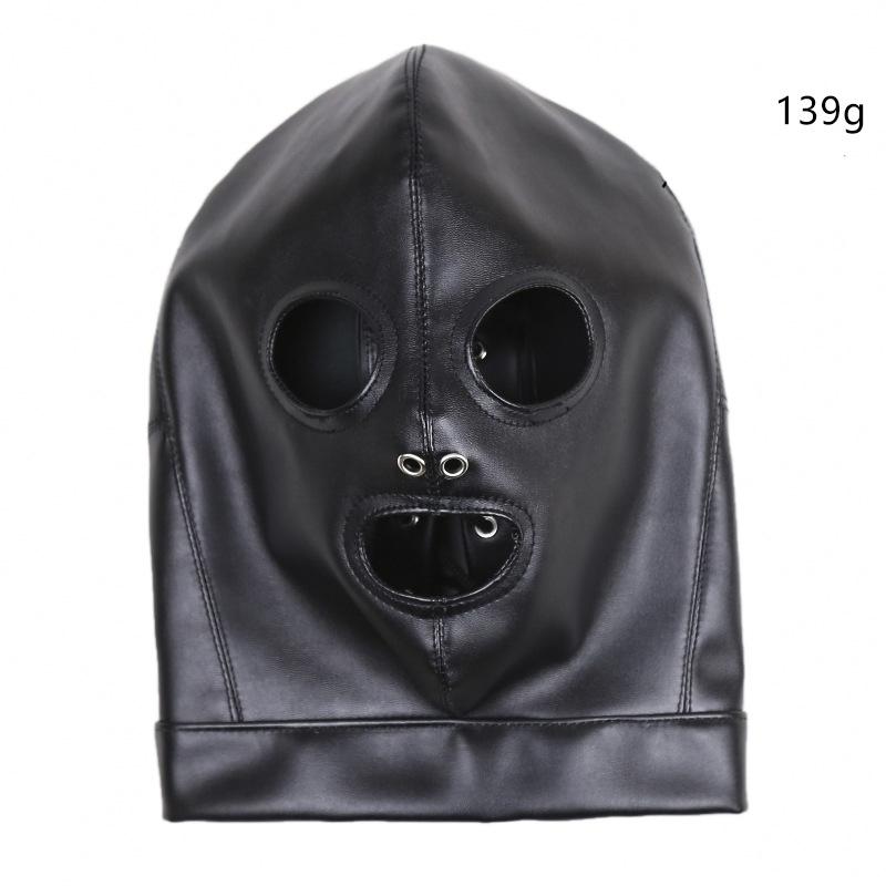 Slave Bdsm Bondage Head Mask PU Leather Hood SM Role Playing Game Erotic Party Mask Fetish Open Mouth and Eye Gimp Adult Sex Toy