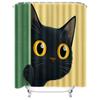 Peeking Black Cat With Big Yellow Eyes Shower Curtain For Bathroom Decoration - Cute Andfunny Design With Complimentary Hook