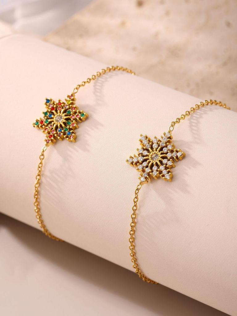 Qiong Yao 18K Gold Zircon Snowflake Bracelet - Super Shiny, Non-fading Titanium Steel Jewelry for Women