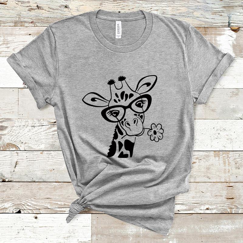 Cute Giraffe Pattern Printed T-Shirt Women's Summer Fashion Giraffe Loose T-Shirt Top