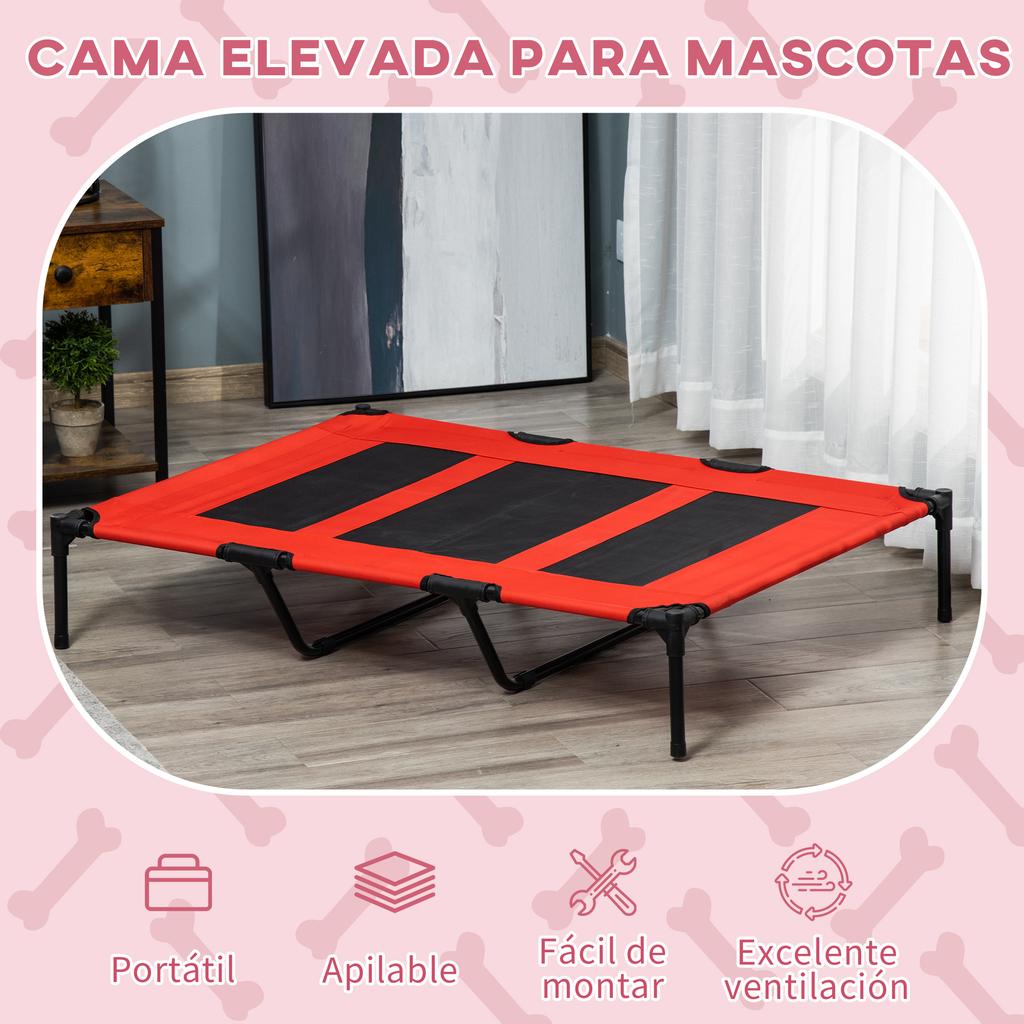 Elevated Pet Bed for Dogs and Cats, 122 x 92 x 23 cm, Mesh Area, Oxford Cloth, Red