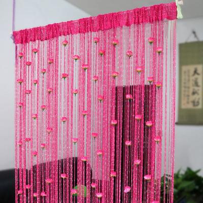 Romantic Shiny Rose Flower String Curtain Room Divider 1*2M Door Curtain Solid Color Tassel Window Curtain Home Decor